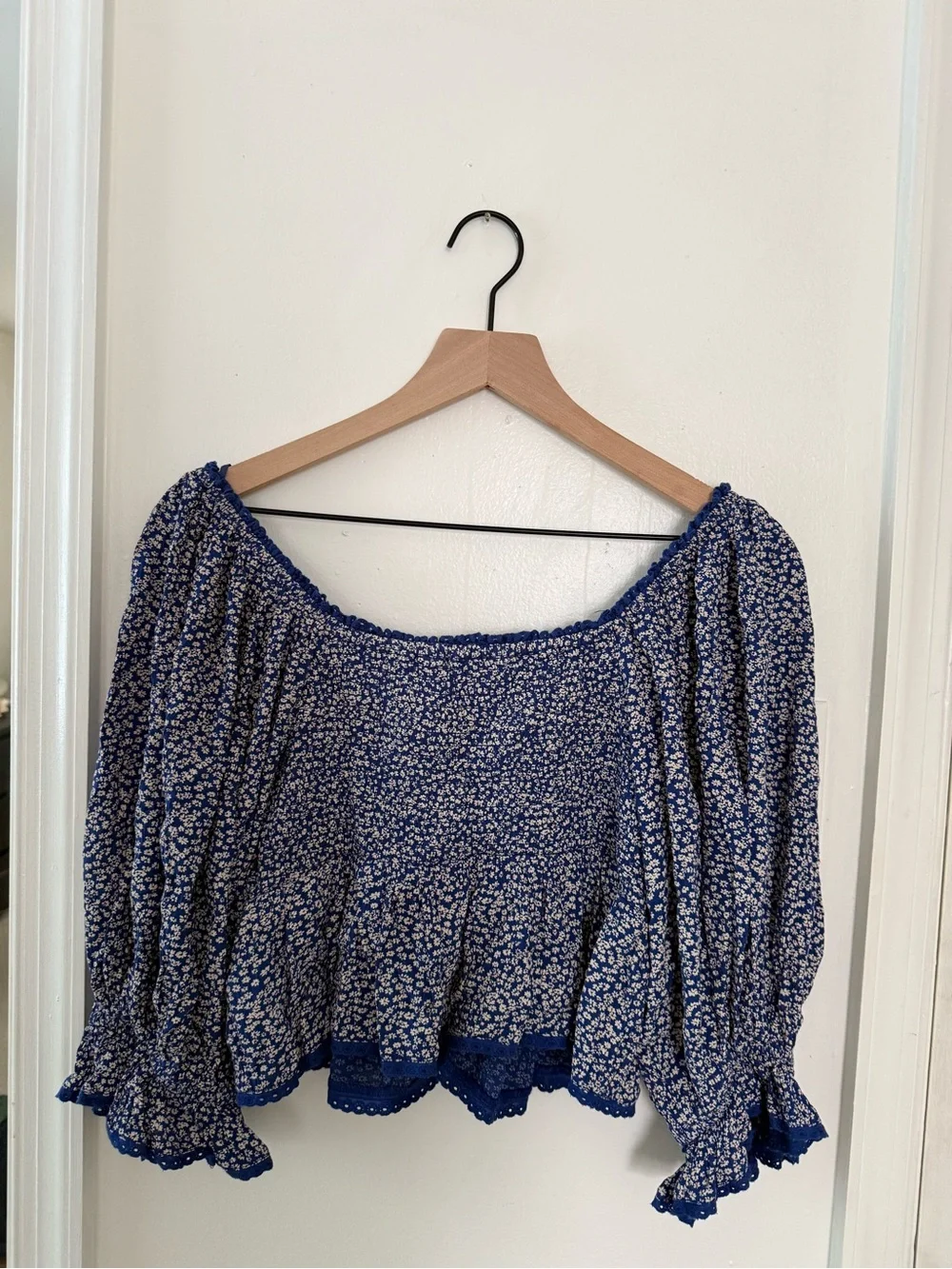 Free People Blue Floral Peasant Blouse